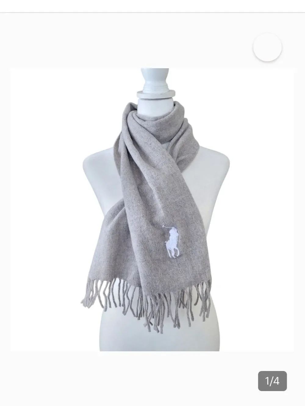 Ralph Lauren Light Gray Lambs Wool Fringe Polo Scarf